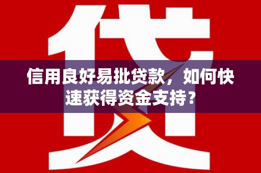 虞城信用良好易批贷款，如何快速获得资金支持？